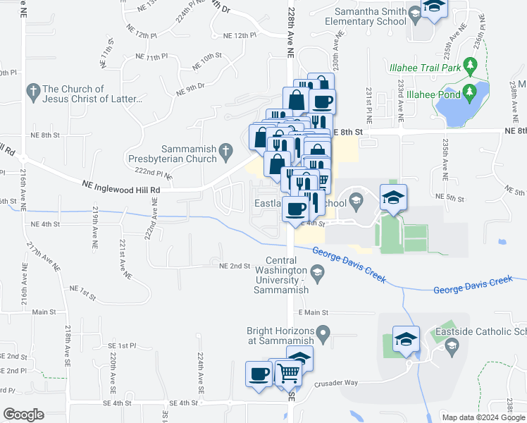 map of restaurants, bars, coffee shops, grocery stores, and more near 22645 Northeast 4th Place in Sammamish