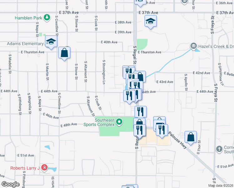 map of restaurants, bars, coffee shops, grocery stores, and more near 4501 South Sheri Court in Spokane