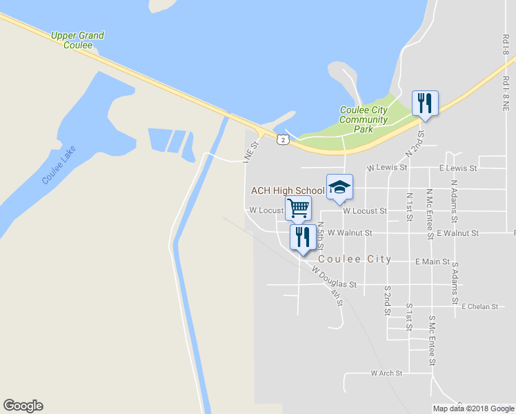map of restaurants, bars, coffee shops, grocery stores, and more near 716 West Locust Street in Coulee City