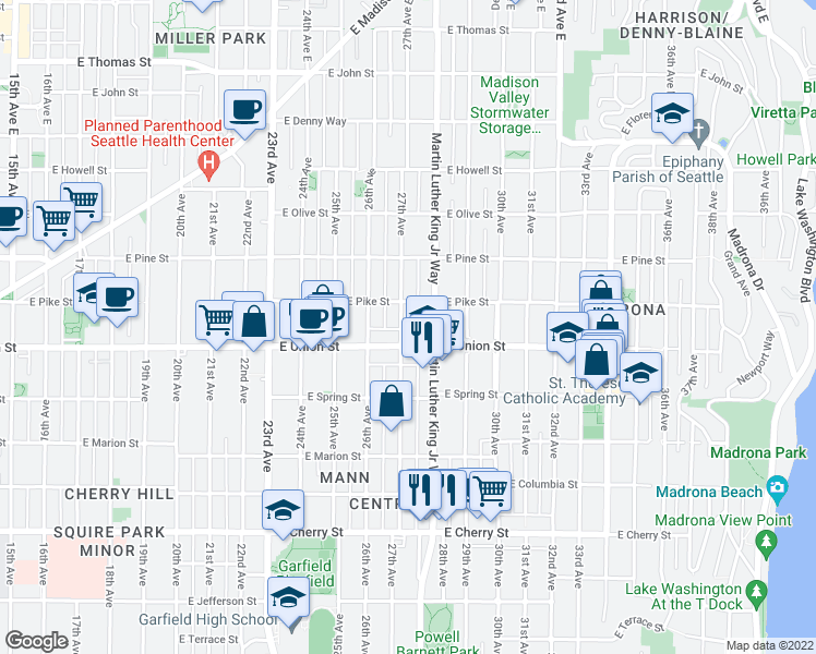 map of restaurants, bars, coffee shops, grocery stores, and more near 1414 27th Avenue in Seattle