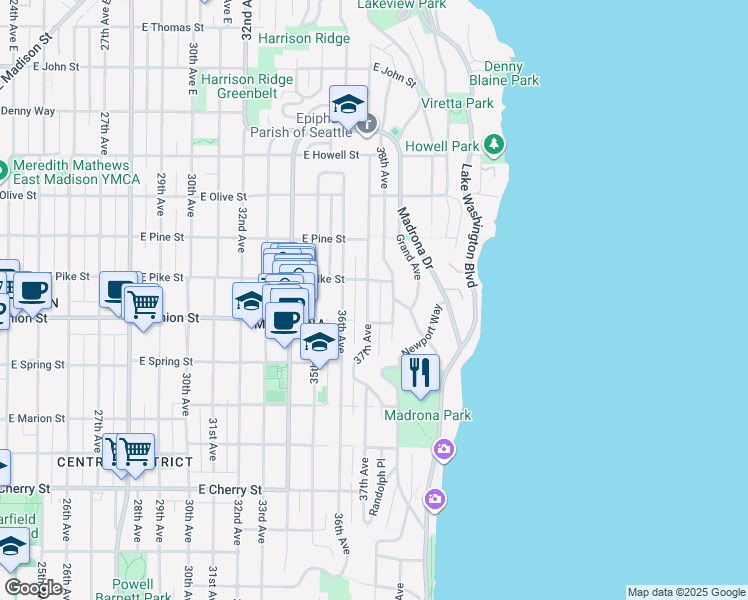 map of restaurants, bars, coffee shops, grocery stores, and more near 1422 37th Avenue in Seattle