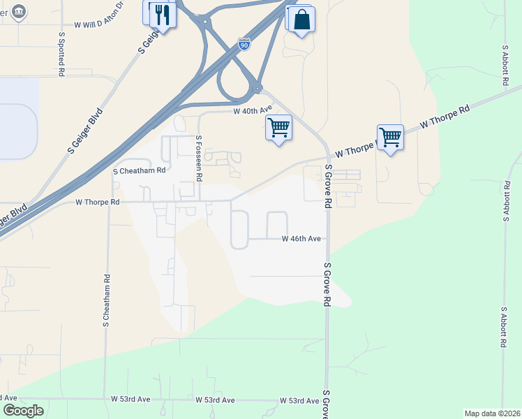 map of restaurants, bars, coffee shops, grocery stores, and more near 4514 South Ranger Road in Spokane
