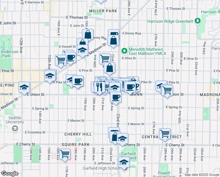 map of restaurants, bars, coffee shops, grocery stores, and more near 1415 22nd Avenue in Seattle