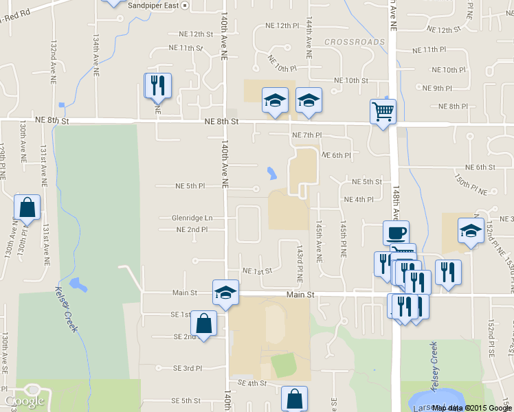 map of restaurants, bars, coffee shops, grocery stores, and more near 514 142nd Avenue Northeast in Bellevue