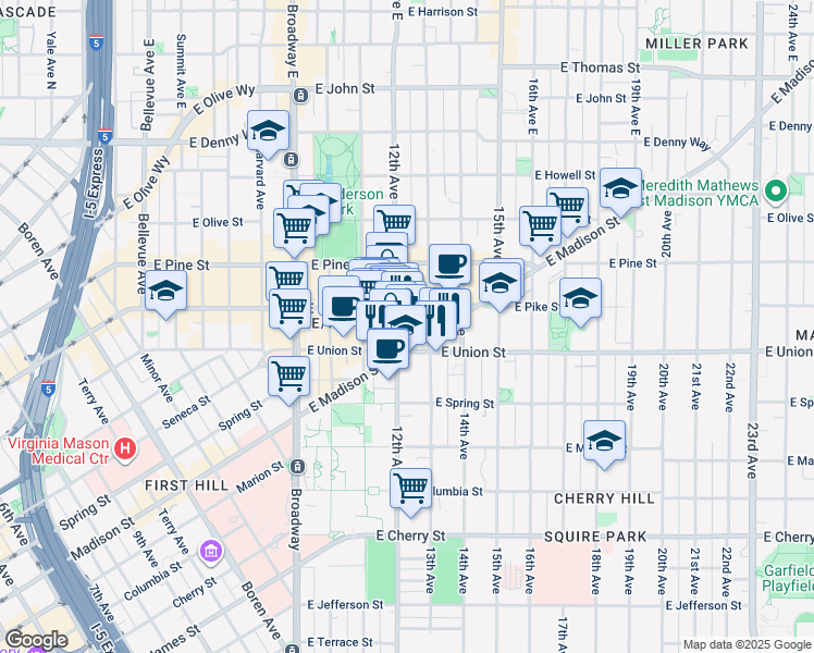 map of restaurants, bars, coffee shops, grocery stores, and more near 1414 12th Avenue in Seattle