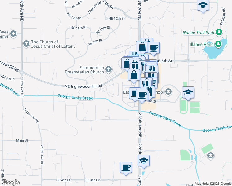 map of restaurants, bars, coffee shops, grocery stores, and more near 517 225th Lane Northeast in Sammamish