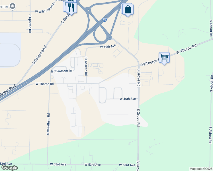 map of restaurants, bars, coffee shops, grocery stores, and more near 4514 South Ranger Road in Spokane
