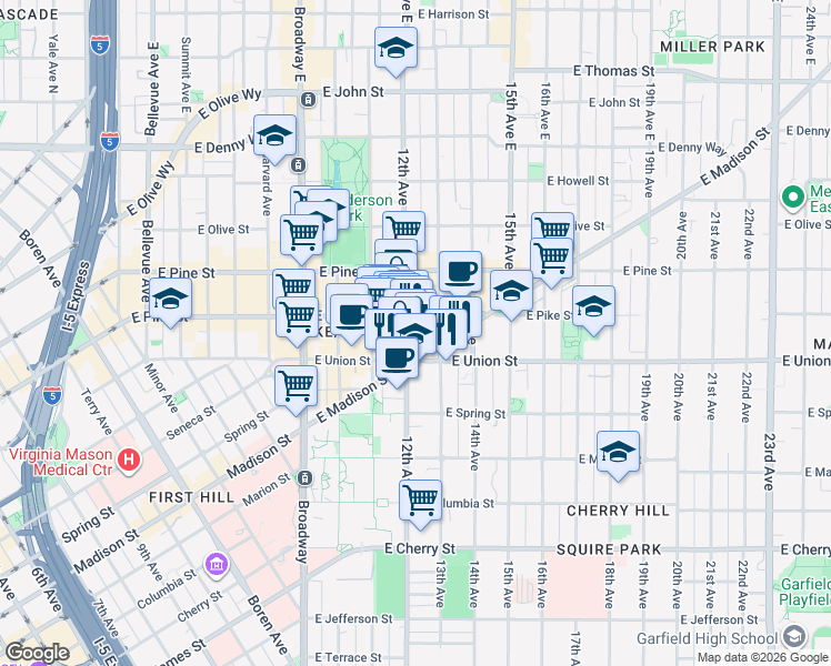 map of restaurants, bars, coffee shops, grocery stores, and more near 1414 12th Avenue in Seattle
