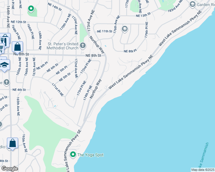 map of restaurants, bars, coffee shops, grocery stores, and more near 376 Northup Way in Bellevue