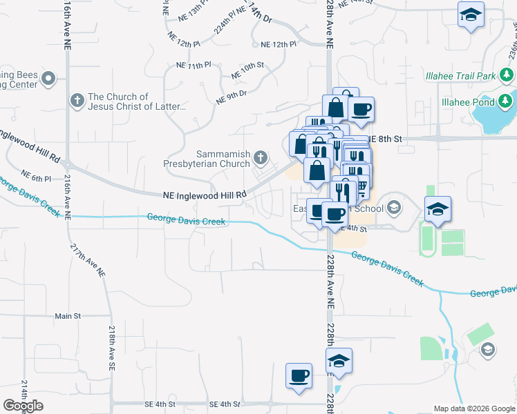 map of restaurants, bars, coffee shops, grocery stores, and more near 537 224th Place Northeast in Sammamish