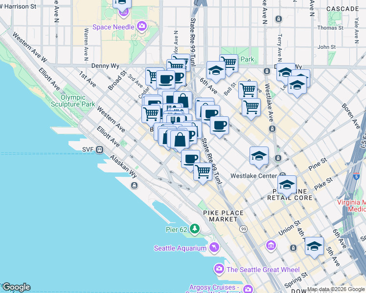 map of restaurants, bars, coffee shops, grocery stores, and more near 2312 2nd Avenue in Seattle