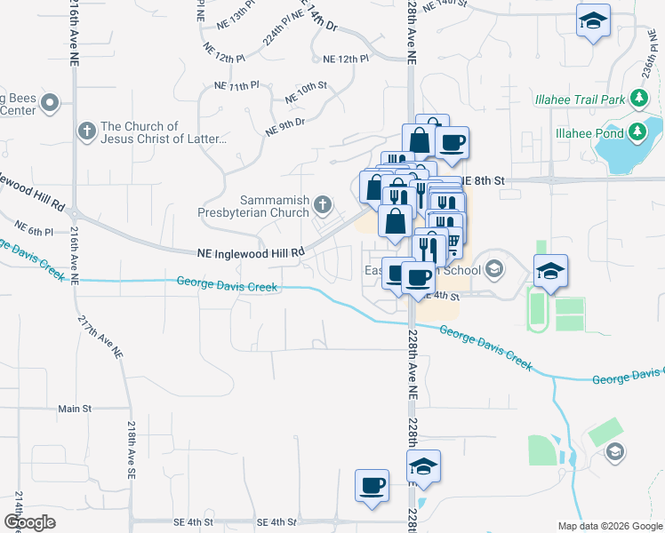 map of restaurants, bars, coffee shops, grocery stores, and more near 503 225th Lane Northeast in Sammamish