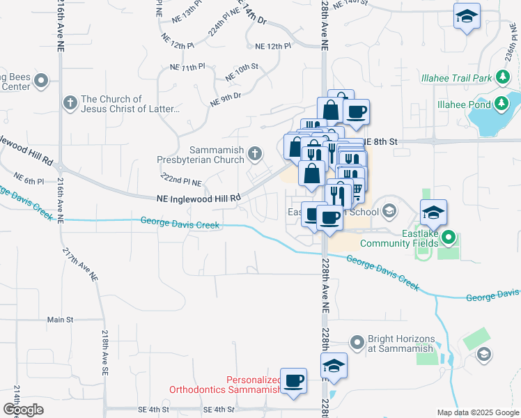 map of restaurants, bars, coffee shops, grocery stores, and more near 564 225th Lane Northeast in Sammamish