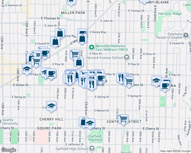map of restaurants, bars, coffee shops, grocery stores, and more near 1508 24th Avenue in Seattle