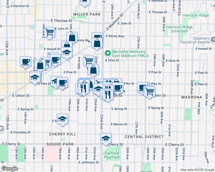 map of restaurants, bars, coffee shops, grocery stores, and more near 1508 23rd Avenue in Seattle