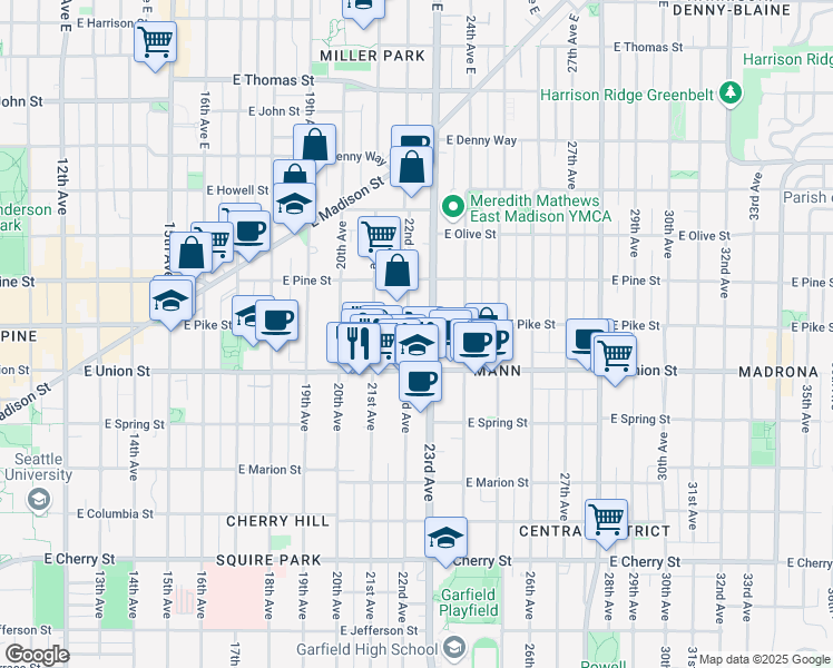 map of restaurants, bars, coffee shops, grocery stores, and more near 1451 22nd Avenue in Seattle