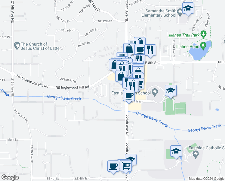 map of restaurants, bars, coffee shops, grocery stores, and more near 468 226th Lane Northeast in Sammamish