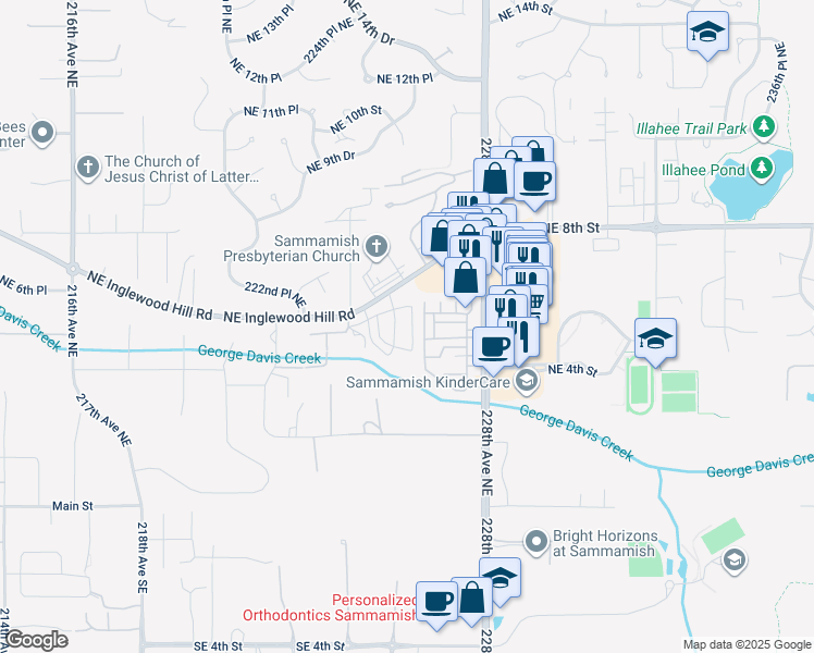 map of restaurants, bars, coffee shops, grocery stores, and more near 564 225th Lane Northeast in Sammamish