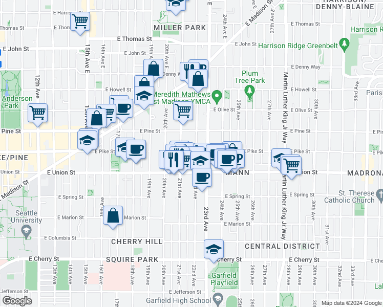 map of restaurants, bars, coffee shops, grocery stores, and more near 1451 22nd Avenue in Seattle