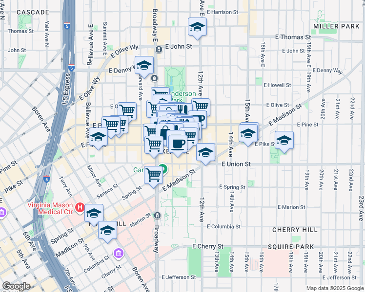 map of restaurants, bars, coffee shops, grocery stores, and more near 1427 10th Avenue in Seattle