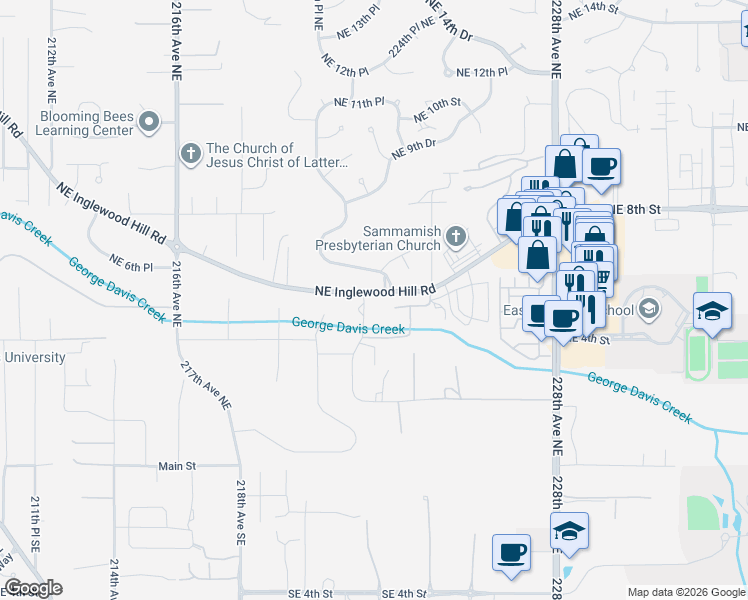 map of restaurants, bars, coffee shops, grocery stores, and more near 641 222nd Place Northeast in Sammamish