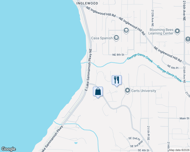 map of restaurants, bars, coffee shops, grocery stores, and more near 511 205th Avenue Northeast in Sammamish