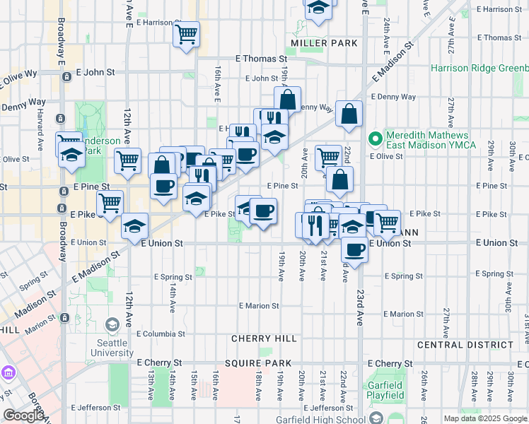 map of restaurants, bars, coffee shops, grocery stores, and more near 1510 18th Avenue in Seattle