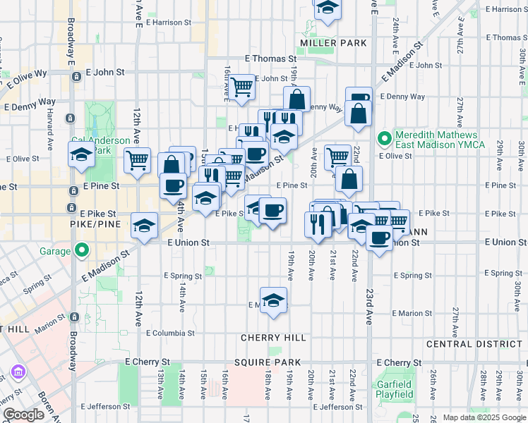 map of restaurants, bars, coffee shops, grocery stores, and more near 1510 18th Avenue in Seattle
