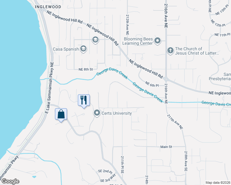map of restaurants, bars, coffee shops, grocery stores, and more near 460 210th Avenue Northeast in Sammamish