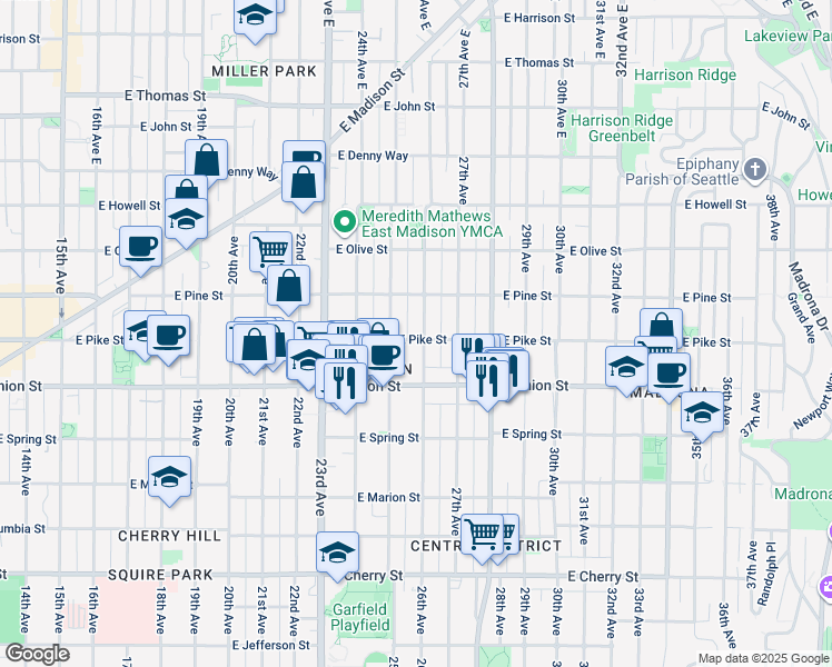 map of restaurants, bars, coffee shops, grocery stores, and more near 1504 25th Avenue in Seattle