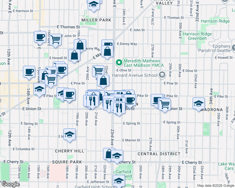 map of restaurants, bars, coffee shops, grocery stores, and more near 1508 23rd Avenue in Seattle