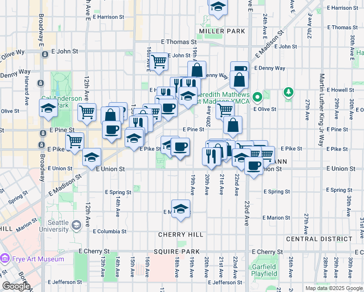 map of restaurants, bars, coffee shops, grocery stores, and more near 1510 18th Avenue in Seattle