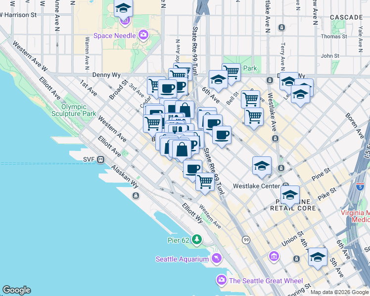 map of restaurants, bars, coffee shops, grocery stores, and more near 2312 2nd Avenue in Seattle