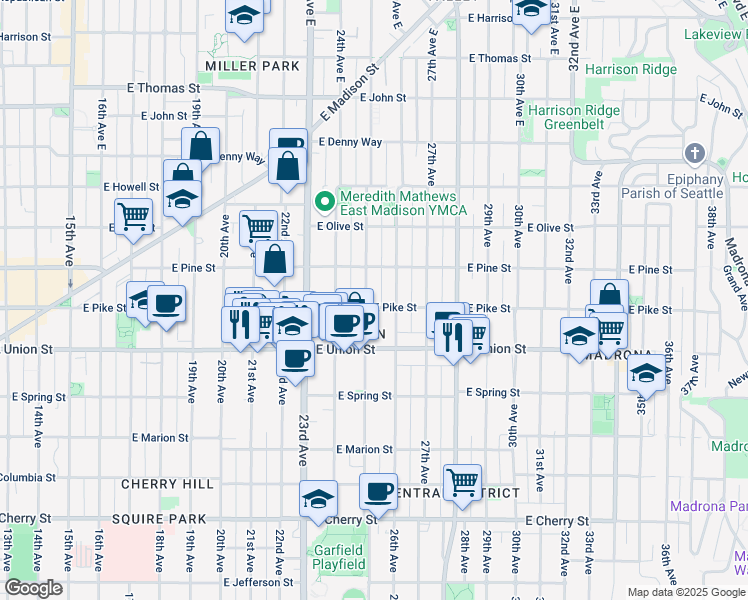 map of restaurants, bars, coffee shops, grocery stores, and more near 1504 25th Avenue in Seattle