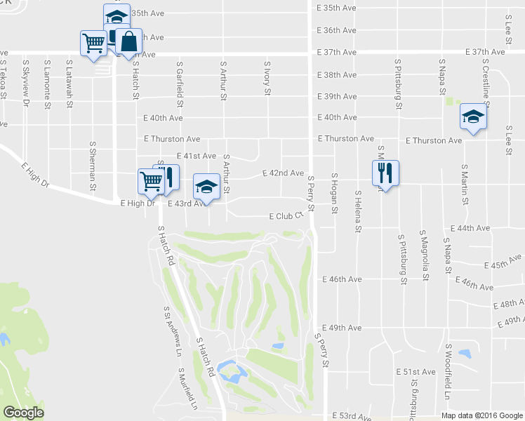 map of restaurants, bars, coffee shops, grocery stores, and more near 1131 East Club Court in Spokane