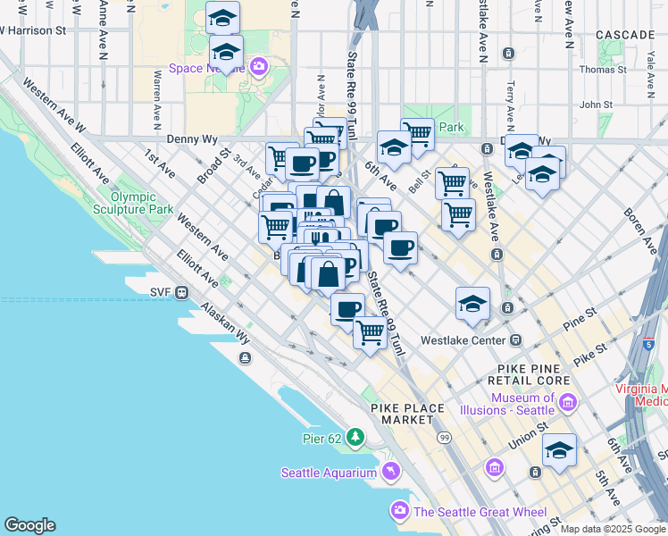 map of restaurants, bars, coffee shops, grocery stores, and more near 2312 2nd Avenue in Seattle