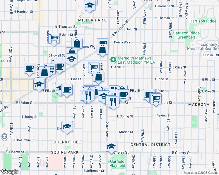 map of restaurants, bars, coffee shops, grocery stores, and more near 1508 23rd Avenue in Seattle