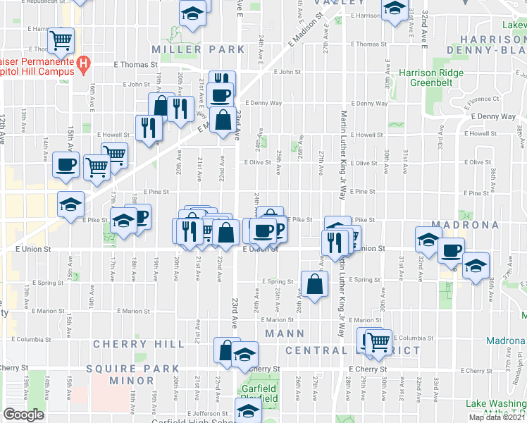 map of restaurants, bars, coffee shops, grocery stores, and more near 1508 24th Avenue in Seattle