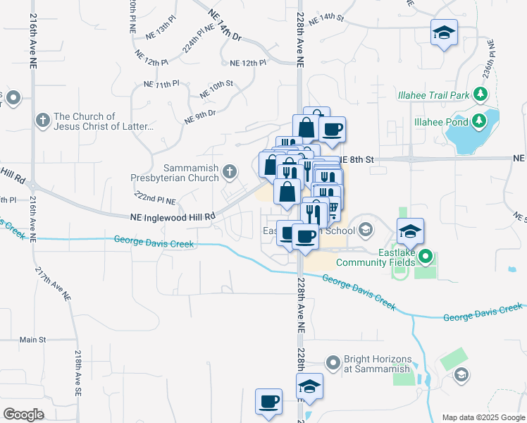 map of restaurants, bars, coffee shops, grocery stores, and more near 468 226th Place Northeast in Sammamish