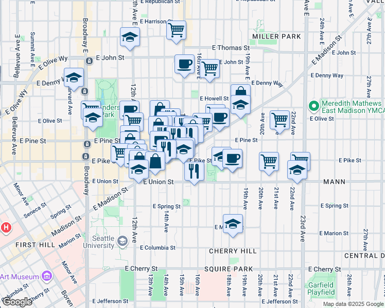 map of restaurants, bars, coffee shops, grocery stores, and more near 1509 East Madison Street in Seattle