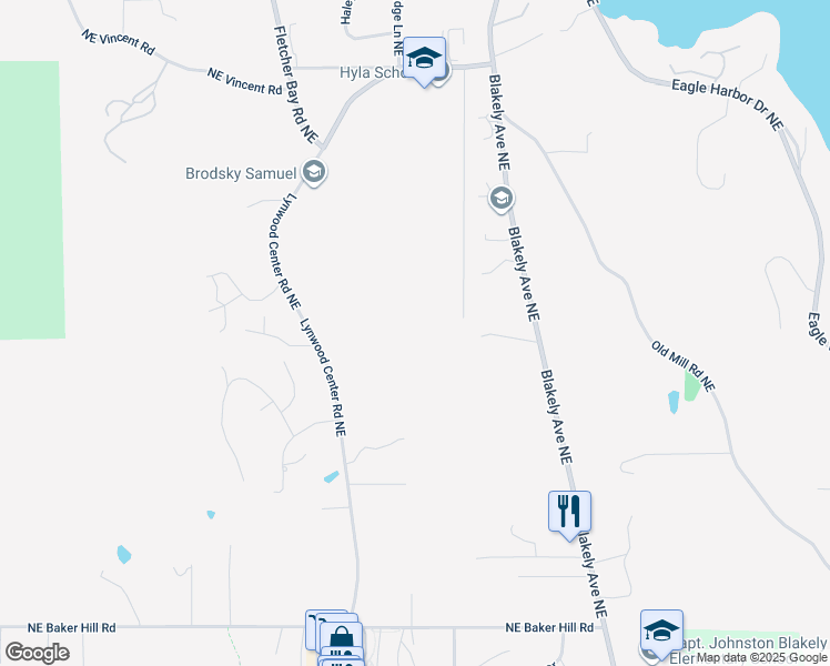 map of restaurants, bars, coffee shops, grocery stores, and more near 5677 Old Woods Lane Northeast in Bainbridge Island