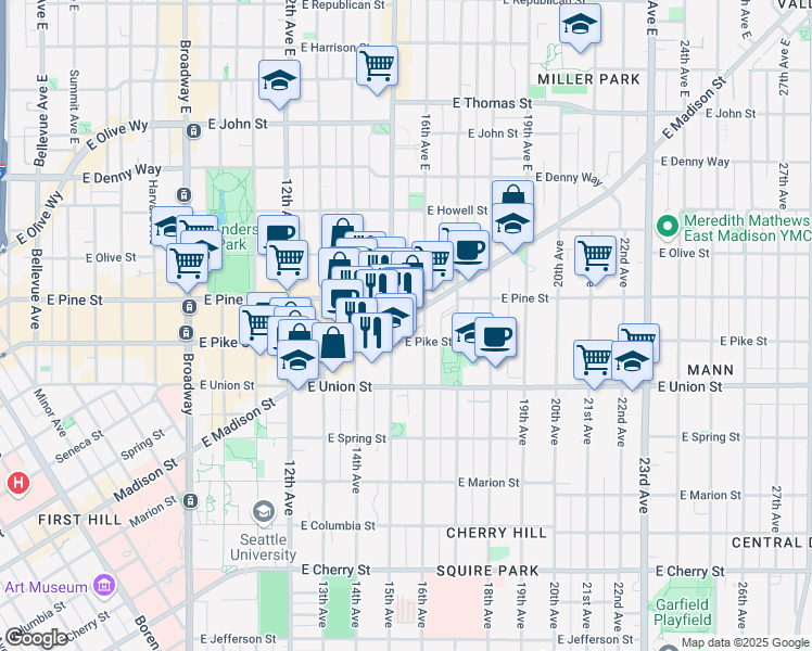 map of restaurants, bars, coffee shops, grocery stores, and more near 1589 16th Avenue in Seattle