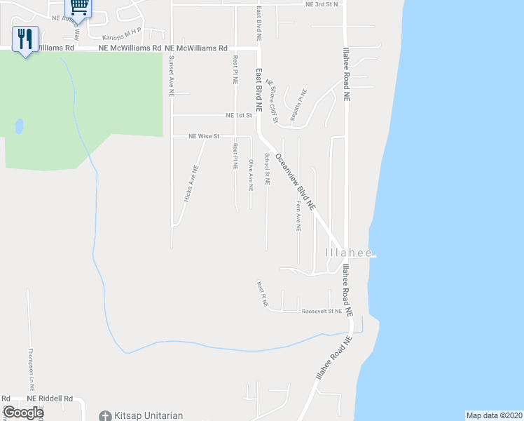 map of restaurants, bars, coffee shops, grocery stores, and more near 5775 School Street Northeast in Bremerton