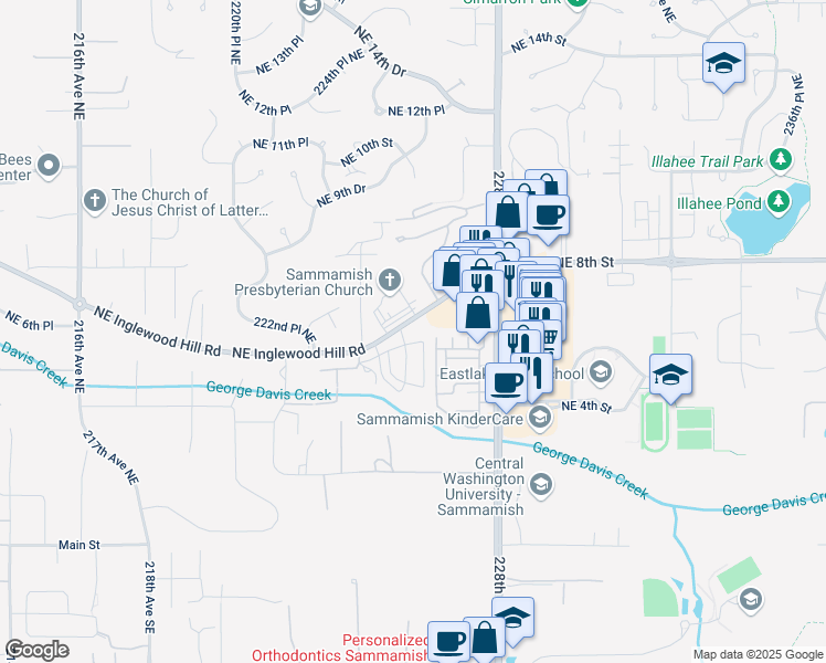 map of restaurants, bars, coffee shops, grocery stores, and more near 564 225th Lane Northeast in Sammamish