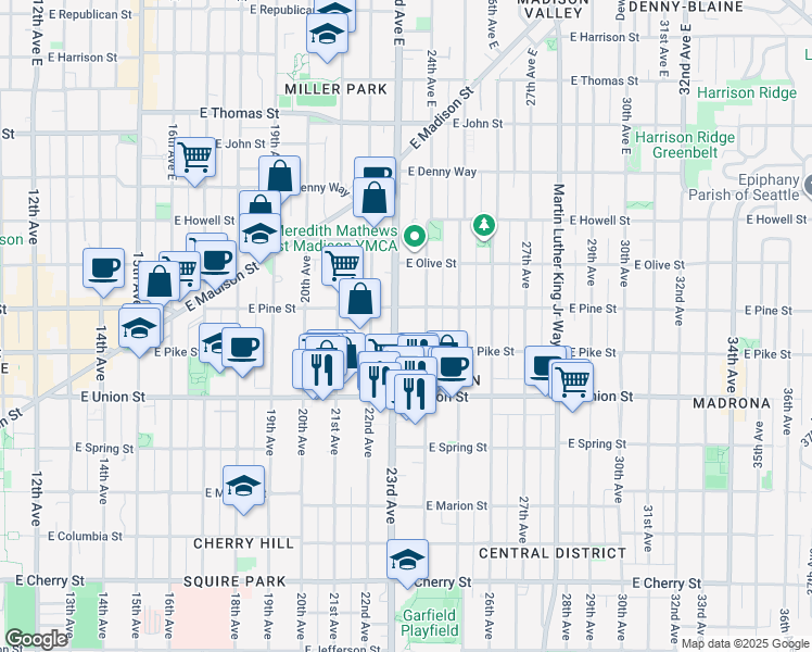 map of restaurants, bars, coffee shops, grocery stores, and more near 1508 23rd Avenue in Seattle
