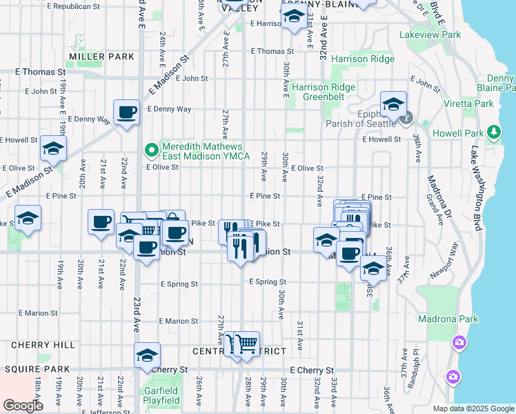 map of restaurants, bars, coffee shops, grocery stores, and more near 1509 29th Avenue in Seattle