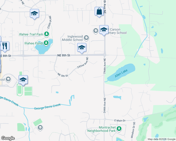 map of restaurants, bars, coffee shops, grocery stores, and more near 24243 Northeast 5th Place in Sammamish