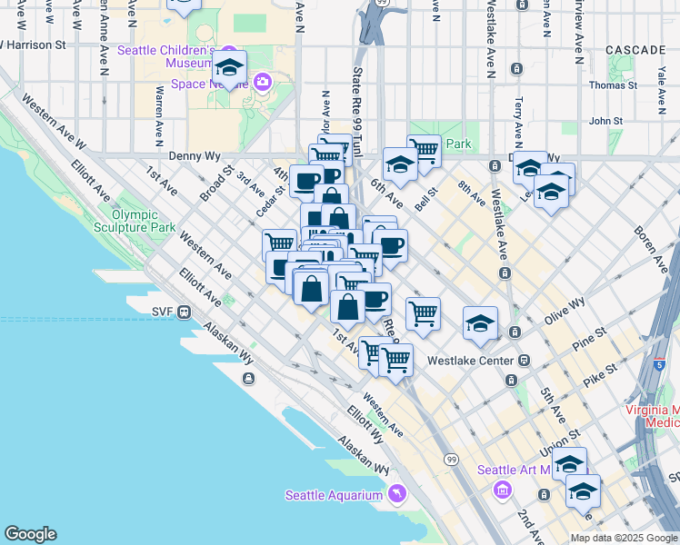 map of restaurants, bars, coffee shops, grocery stores, and more near 2313 3rd Avenue in Seattle