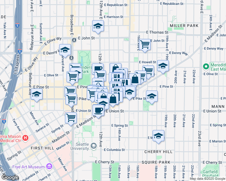 map of restaurants, bars, coffee shops, grocery stores, and more near 1422 14th Avenue in Seattle