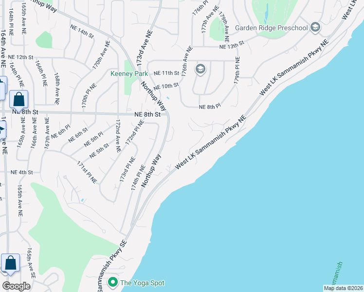 map of restaurants, bars, coffee shops, grocery stores, and more near 520 176th Lane Northeast in Bellevue